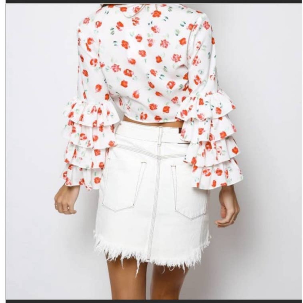 One teaspoon white denim fringe skirt